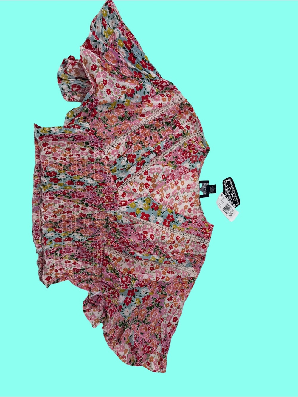 Angie Multicolor Floral Deep V-neck Flutter Crop Top